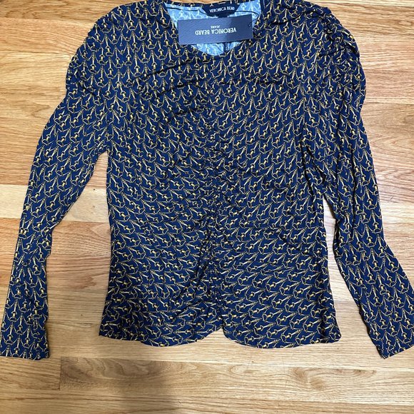 Veronica Beard Neeta Stirrup-Print Ruched Top NWT - Picture 6 of 7